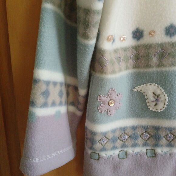 Alfred Dunner Longsleeve Button-Up Fleece Jacket Petite-PM Lavender-White Floral - Picture 8 of 16